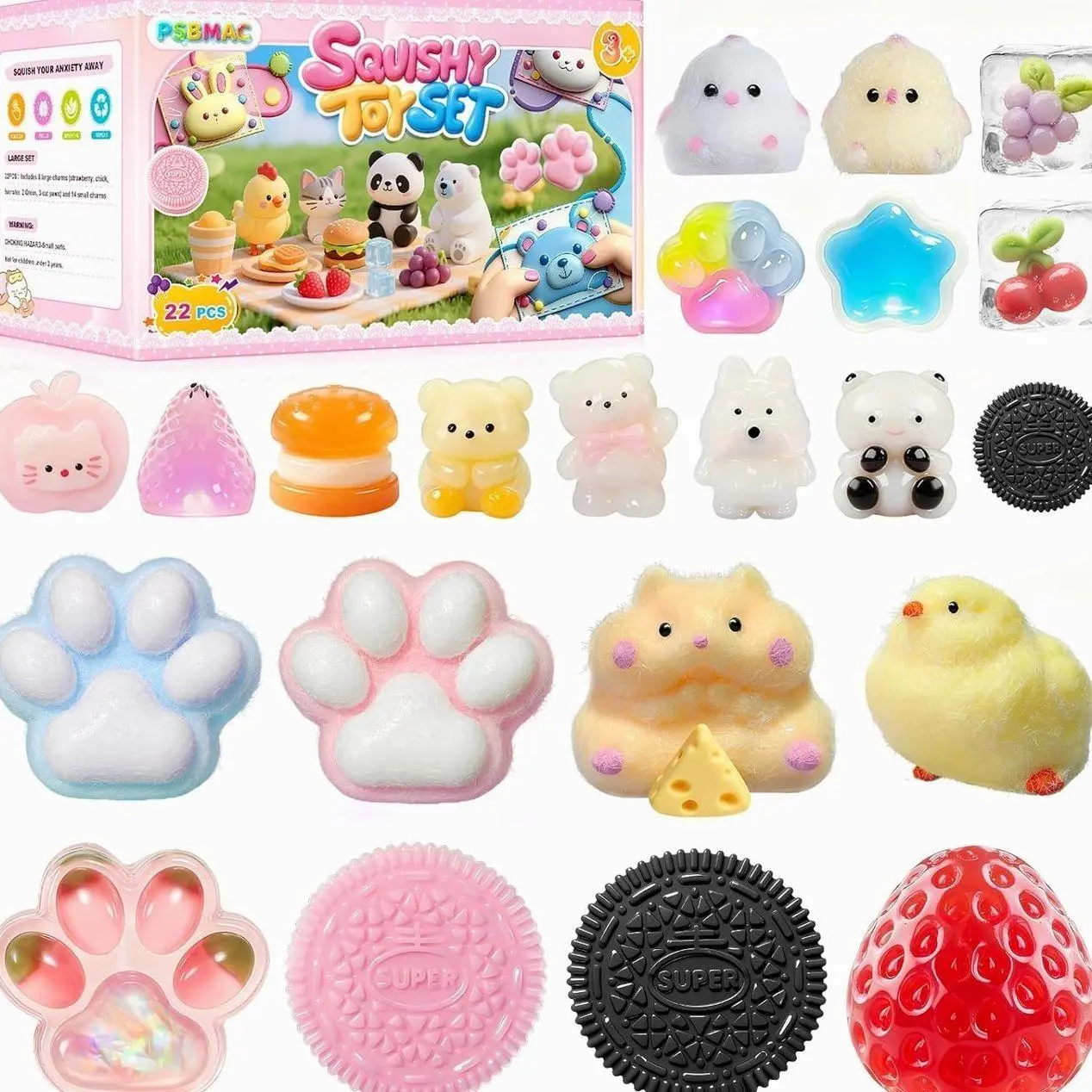22PCS Squishy Toys, Adorable Squeeze Toys Set, Fidget Toys Kit for Kids & Adults, Squishies Ideal for Anxiety Stress Relief, Party Favors Classroom Birthday Gifts for Boys & Girls