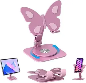 Pink 360° Rotating Adjustable Aluminum Butterfly Phone Stand - Foldable, Solid, Lightweight Desktop Bracket for Smartphones, Ideal for Video Streaming, Office Use, Best Friend Birthday Gift