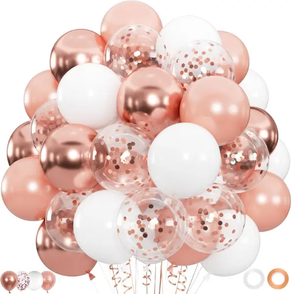 100PCS Rose Gold Confetti Balloons, 12 Inch White & Rose Gold Balloons, Party Decorations for Wedding, Bridal Shower, Baby Shower, Birthday, Graduation & Princess Party