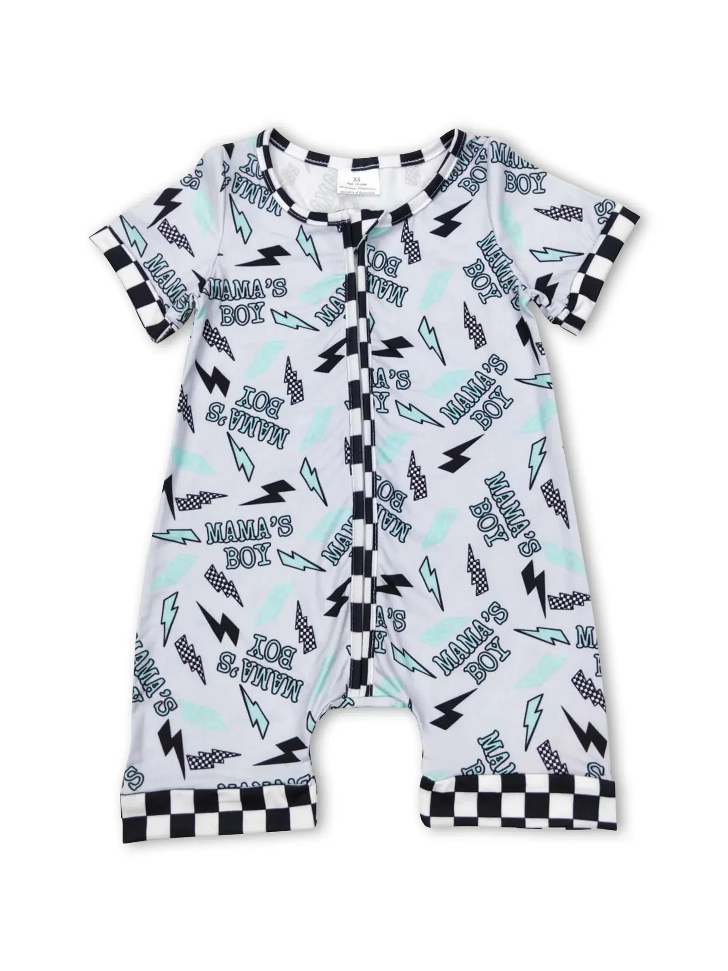 Black Printed with zipper Summer Boy One Pieces
