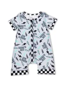 Black Printed with zipper Summer Boy One Pieces