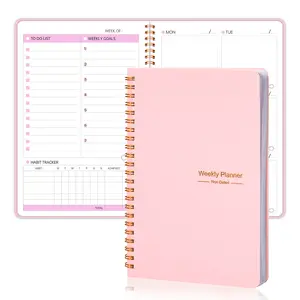 A5 Weekly Planner Notebook, Spiral Bound, Undated Organizer, Includes Goals, To-Do Lists, Habit Tracker, Daily Schedule, Ideal for Work, Study, Adults, Productivity Planner