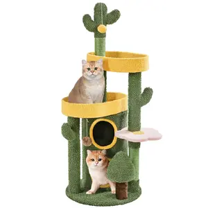 Yaheetech Cactus Cat Tree for Indoor Cats, 48.5in Cat Tower with 2 Large Platform, 2 Tiered Condo, Scratching Posts & Dangling Balls, Oasis-Themed Cat Activity Center