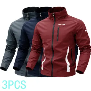 Men’s racing-style aviator jacket — printed pattern with appliqué details, stand collar design, fleece fabric for comfort and warmth, perfect for casual street style, everyday wear, or trendy sporty looks for the season. Long-sleeve jacket