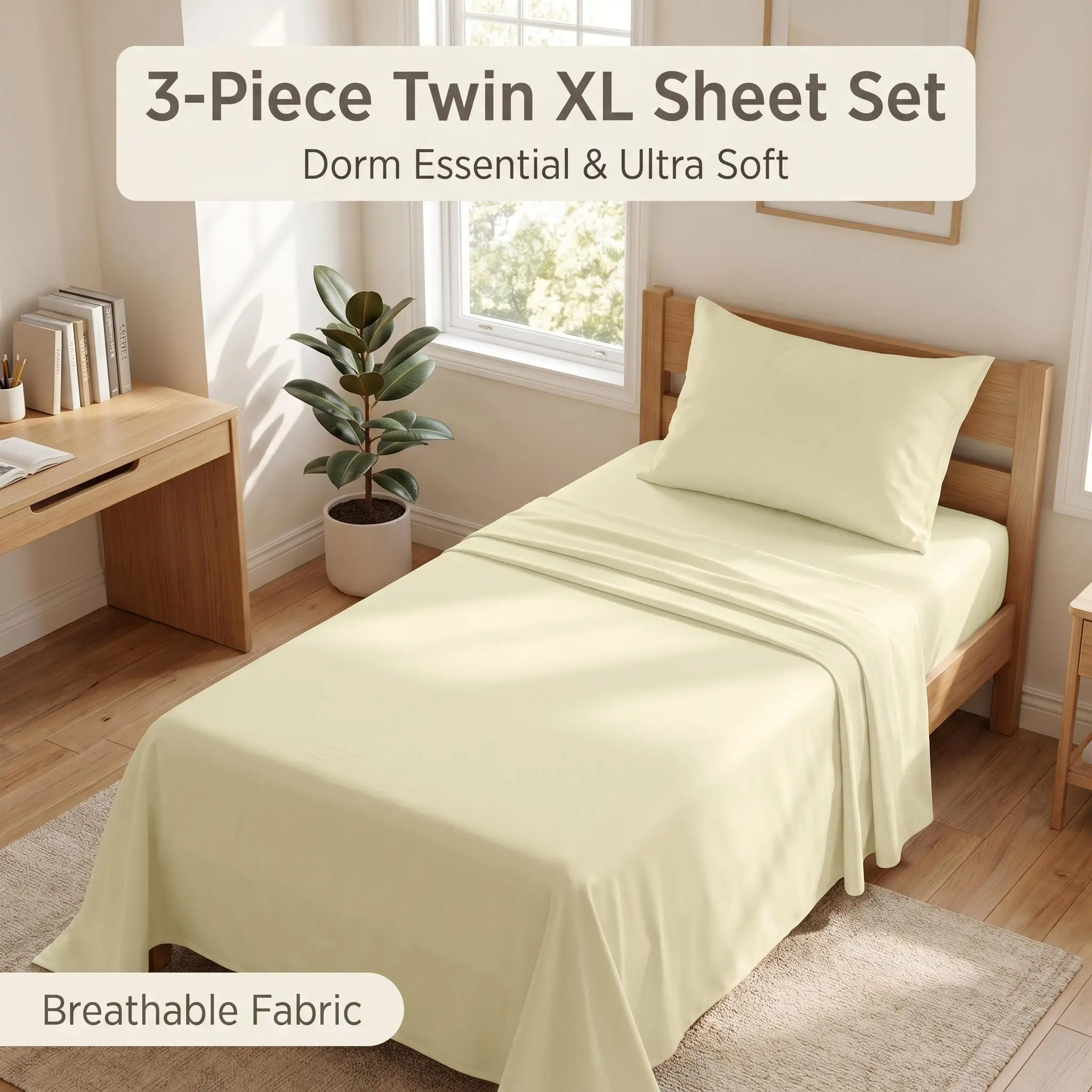 Bedsum 3 Piece Twin XL Sheet Set, College Dorm Microfiber Bedding, Wrinkle & Stain Resistant Deep Pocket Fitted Sheets, Back To School Student Dorm Bed Essentials breathable soft comfort Cotton DreamComfort
