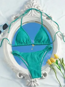 Textured Triangle Cup Bikini Set: Summer Beach Swimsuit for Women