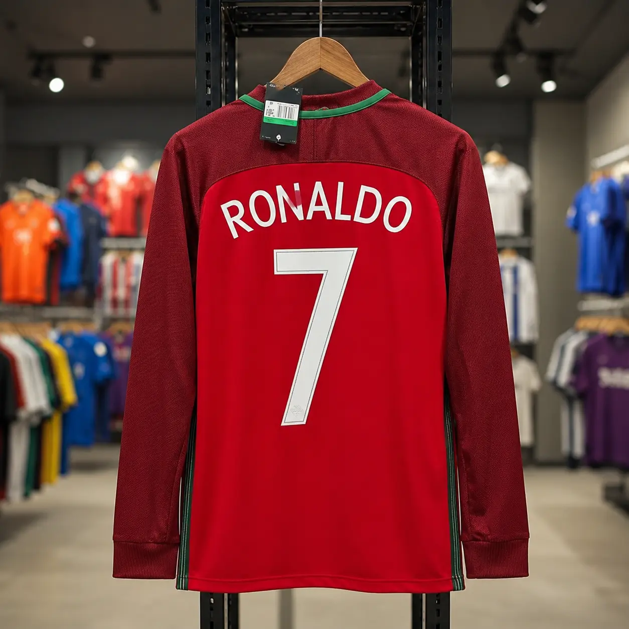 Portugal Euro 2016 Home Retro Long Sleeve Soccer Jersey #7 CR7, Classic Red Football Shirt, Breathable Adult Fan Top, S-5XL