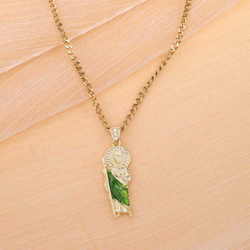 San Judas Tadeo Chain Jesus Necklace Builder Necklace Joye Riade San Juda Saint Jude Rhinestone Cross San Juda