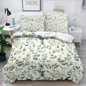 3-Piece Bedding Set with Duvet Cover and 2 Pillowcases, Leaf Design, Soft Breathable, Multiple Sizes Available