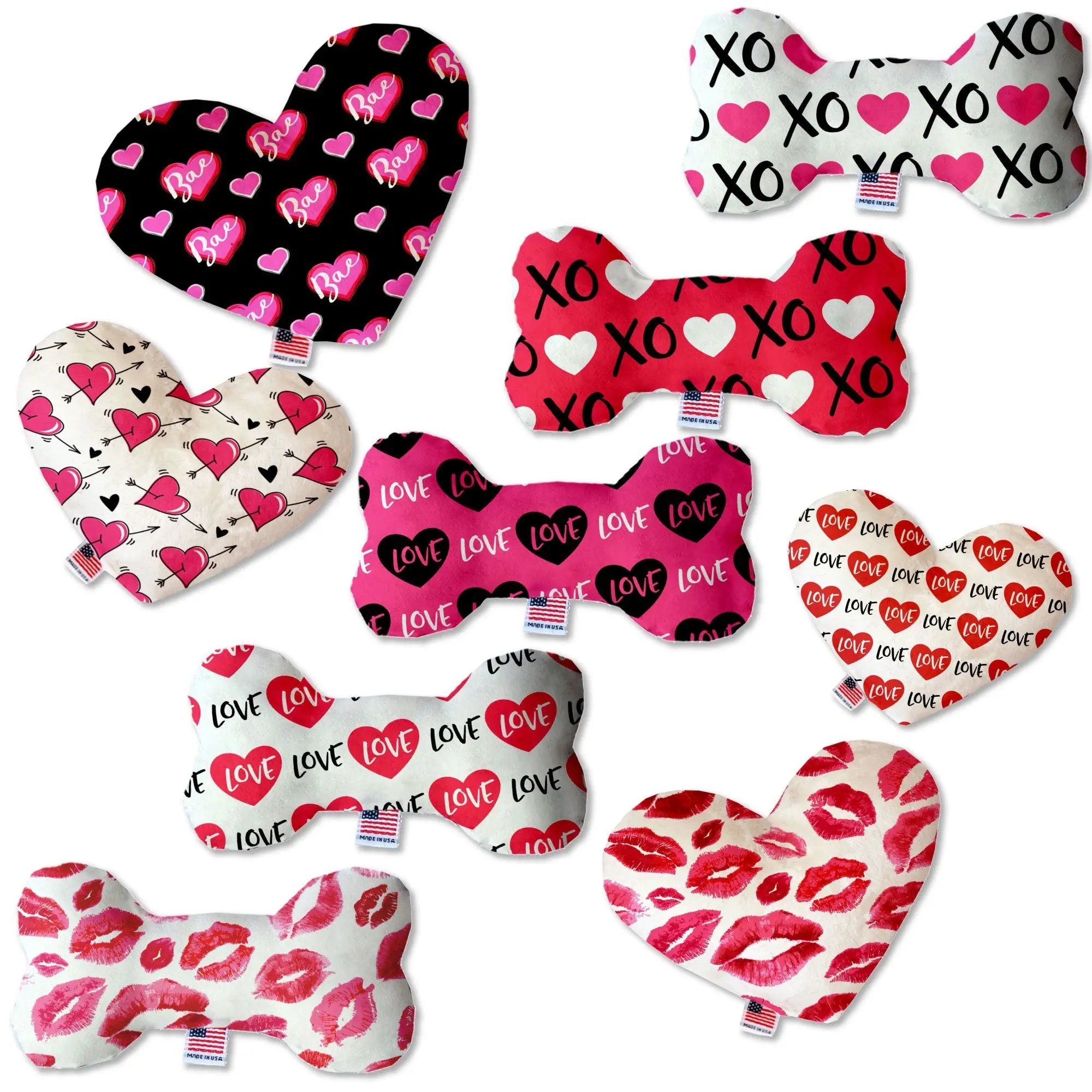 Valentine's Day Pet & Dog Plush Heart or Bone Toy, "Sweetheart Group"