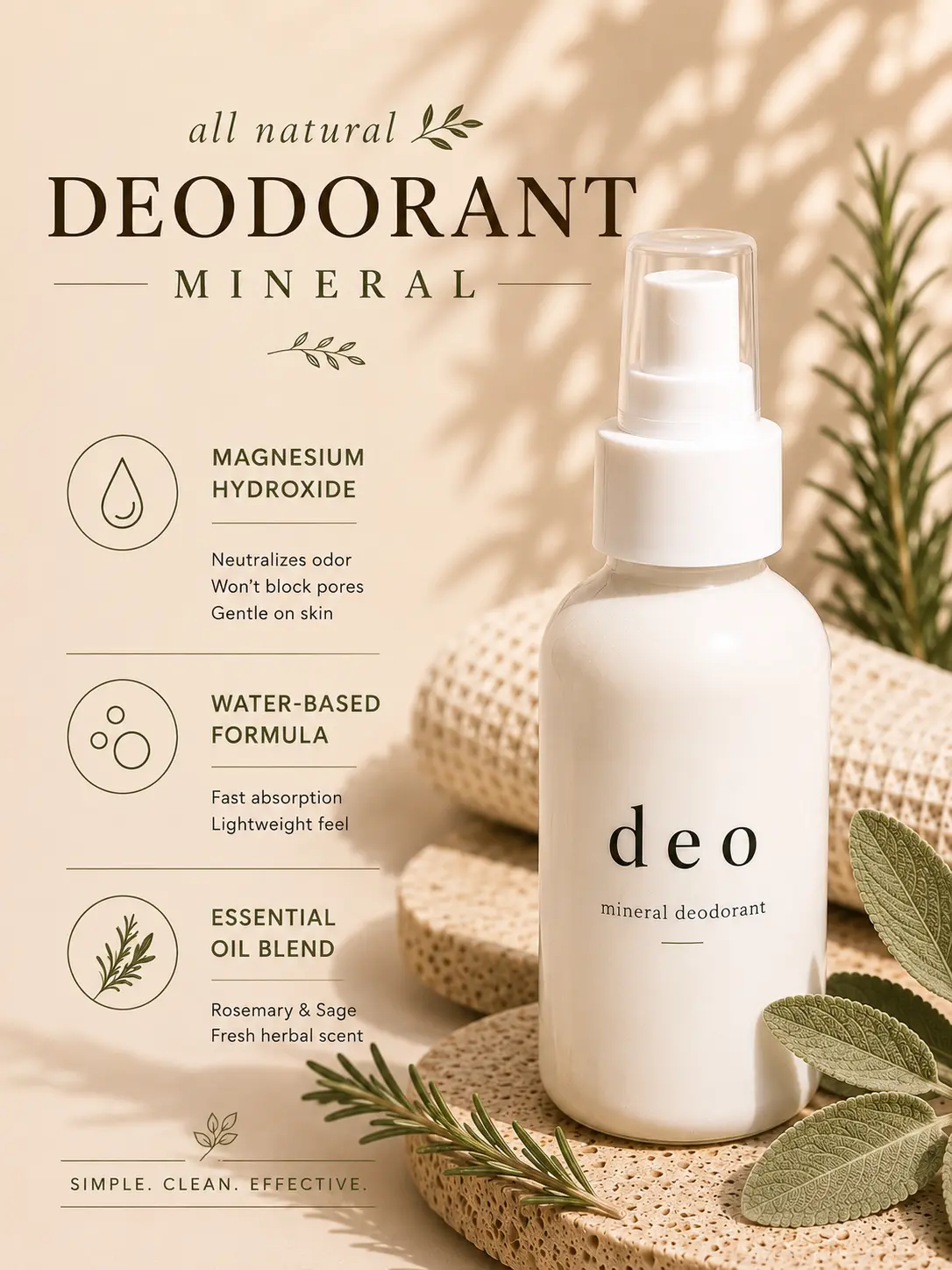 Mineral Deodorant Spray | Aluminum-Free Natural Deodorant with Magnesium | Long-Lasting Odor Protection