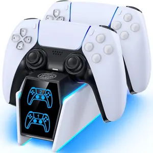 PS 5 Controller Charger Station Compatible with PlayStation 5 Faceplates Edge & Dual Controller, 9 Lightings PS 5 Accessories Charging Station, PS 5 Dock Stand with LED Indicator & On-Off Switch