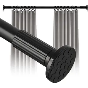 Tension Curtain Rod No Drilling 51–168In (14Ft), Outdoor Curtain Rods for Patio Windows, Extra Long Adjustable Curtain Rod,Shower Curtain Rod for Bathroom,Heavy Duty Tension Rod Renter Friendly, Black