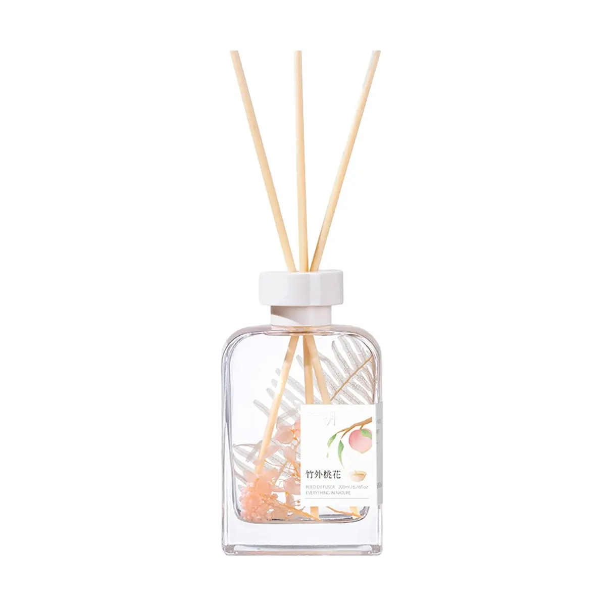 SONG CHAO 200ml Glass Bottle Reed Diffuser - Minimalist Nature-Infused "Bamboo & Peach Blossom" Natural Oils Aroma Scent, Home/Office Air Freshener, Ideal Gift