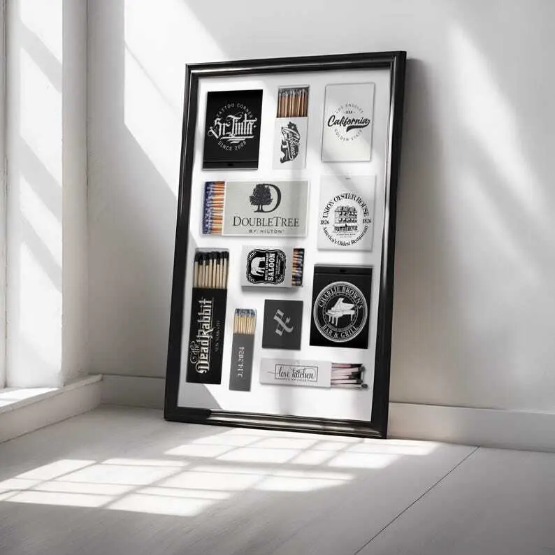 Black Matchbox Poster, Retro Matchbook Wall Art, Minimalistic and Trendy, Perfect Gift for Anniversary or Valentine's Day, Unframed UNFRAMED