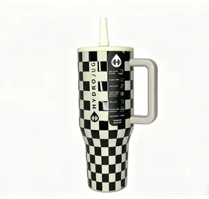 HydroJug 40oz Stylish Black & White Checkered Traveler Tumbler Water Bottle - 24hr Cold Retention, Leakproof Lid, Cup Holder Friendly, Portable Vacuum Flask for On-the-Go Lifestyles, Water Bottles