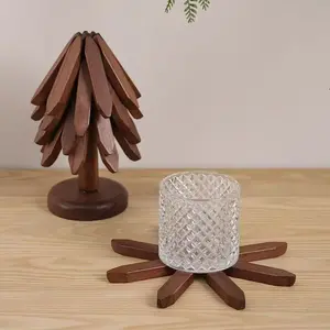 Wooden Trivets for Hot Dishes, Tree Shape Trivet Set, 4  + 1 Stand stored Like a Christmas Tree,Foldable Kitchen Wooden Trivet,for Hot Dishes、Pot、Bowl、Teapot、Hot Pot Holder，Kitchen supplies, eco-friendly, decorative items