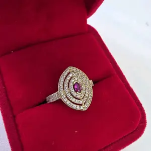 Elegant 14k Gold Ring with Zirconia and Red Stone Centerpiece for Women's Fashion