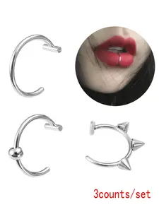 3pcs/set Unisex Stainless Steel Nose Cuff Rings, Spiral Nose Ring, Fashionable Non-piercing Body Jewelry for Women & Men, Lip Nose Cuff Rings for Gift