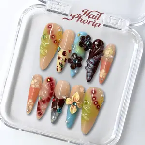 NailPhoria VOLCANIC GARDEN - Handmade Press-On Nails | Reusable, Salon-Quality, Long-Lasting, Glossy Design