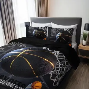 Sports Basketball Bedding Set, Bedroom Bedding Set, 3-Piece Includes 1 Fitted Sheet and 2 Pillowcases, Soft Breathable Design, Suitable for Home and Dorm Use