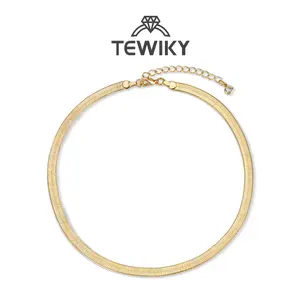 Tewiky Greenish Spring Gold Necklaces for Women, Dainty 5mm Gold Herringbone Choker Necklace for Women Thin Layered Chunky Snake Chain Necklaces Jewellry for Teen Gifts