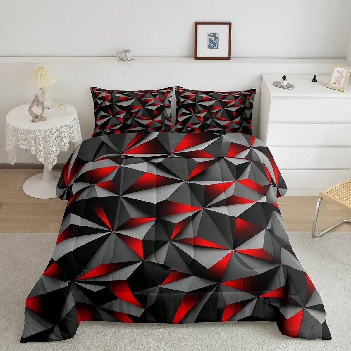 3-Piece Modern Geometric Diamond Pattern Quilt Set - Soft, Lightweight, Breathable, 200gcm Quilted Filler, Includes 1 Quilted Quilt and 2 Pillowcases (without Pillow Core) - Perfect for use in bedrooms, dormitories, air-conditioned rooms