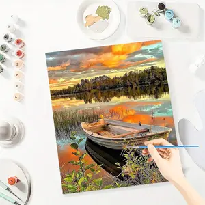 Scenery Paint By Number Kits for Adults Beginners, Easy Acrylic Simple Paint By Number Kits, DlY Watercolor Paint By Numbers Kits on Canvas Without Frame for Home Wall Decor Home Decoration 16x20inch