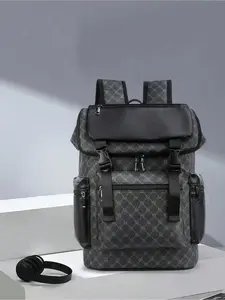 Men's Fashionable Print Flap Backpack, Casual Large Capacity Durable Backpack, Waterproof Pu Travel Backpack, Laptop Backpack, School Bag for Men