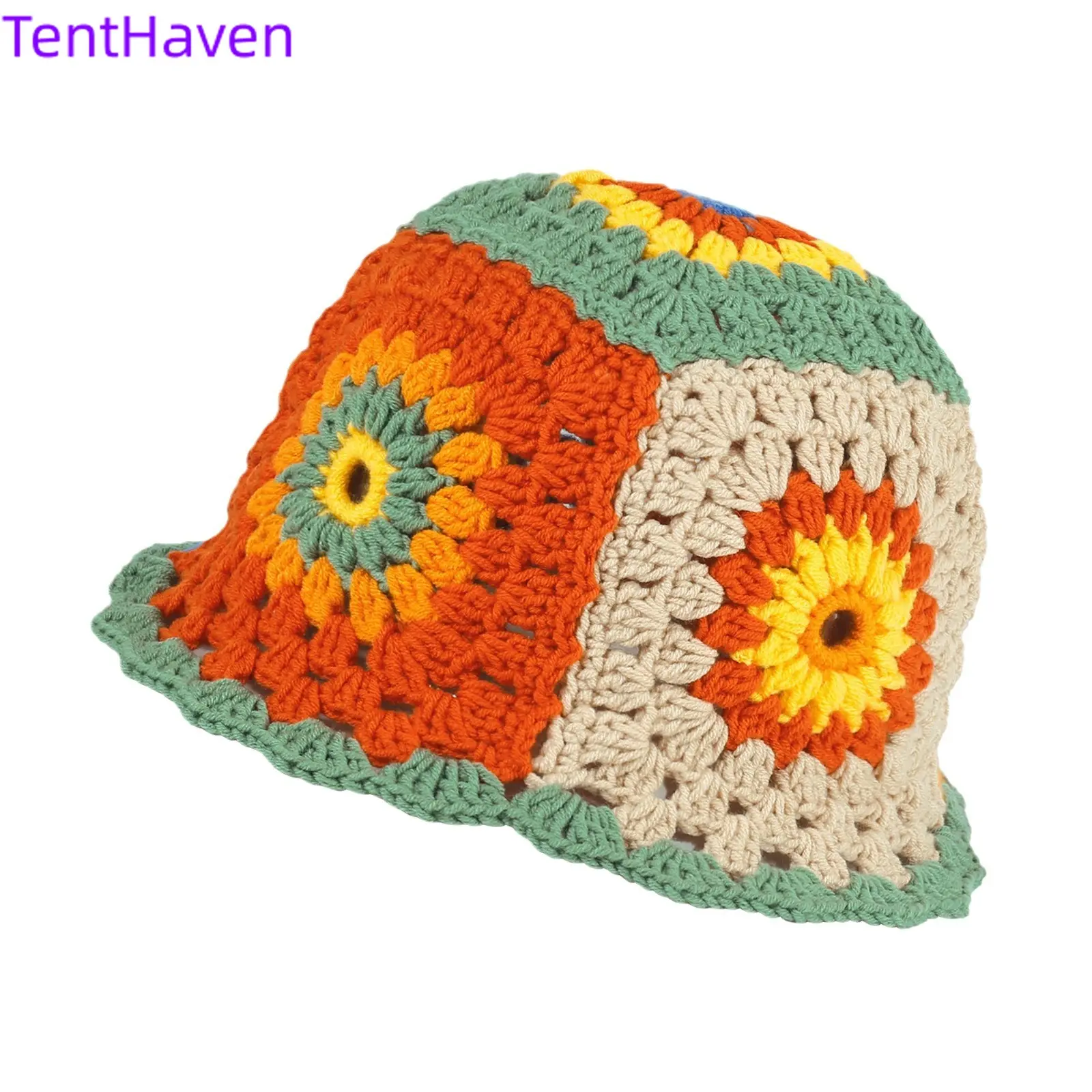 Women's 2026 Japanese Retro Hollowed-Out Floral Handmade Knitted Cotton Fashion Beanie Hat - Female Adults, 1-Size, Face-Flattering, Sweet Versatile Autumn-Winter Sports & Outdoor Accessory (Beige), Face Flattery, One Size