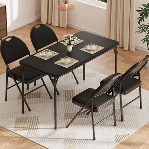 4-Foot Foldable Table Indoor/Outdoor, Heavy Duty Lockable Metal Legs & PU Leather Top – Portable for Picnic, Wedding, BBQ, Camping (Only a table)