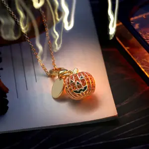 Halloween Gift Pumpkin Treat Bucket Pendant Necklace - Fun & Festive Accessory with Sparkly Enamel