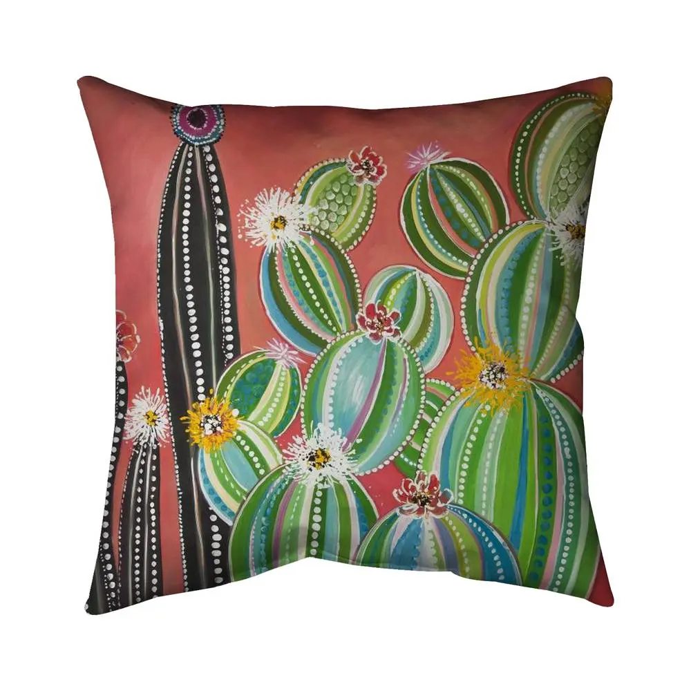 360 Stand 16x16 in. Poly Twill Rainbow Cactus Pillow - Cactus Motif, Colorful Print, Nature-Inspired Green Botanical Motif Home Decor, Floral Standard Pillows, Soft, Bohemian, Cushion, Botanical Print, Soft Texture