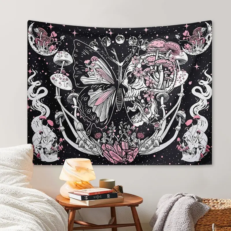 1 Piece Butterfly Mushroom Wall, Home Decor Hanging Aesthetic Wall Hanging Tapestry Wall Mural, Wall Art Decoration for Living Room Dorm Bedroom Decor Wall Tapestries