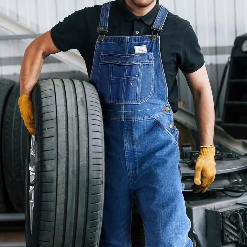 HISEA Men's Denim Bib Overall, Mens Relaxed Fit Overall Midweight Workwear with Adjustable Straps and Convenient Tool Pockets