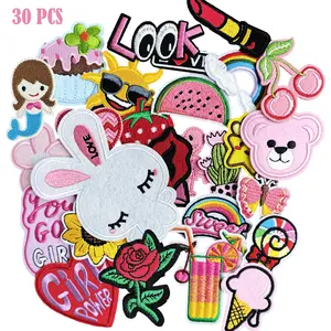 30PCS Iron on Embroidered Patches High Heel Applique Mermaid Patches Girl Power Embroidered Patches for DIY on Clothes, Bags, Hats etc