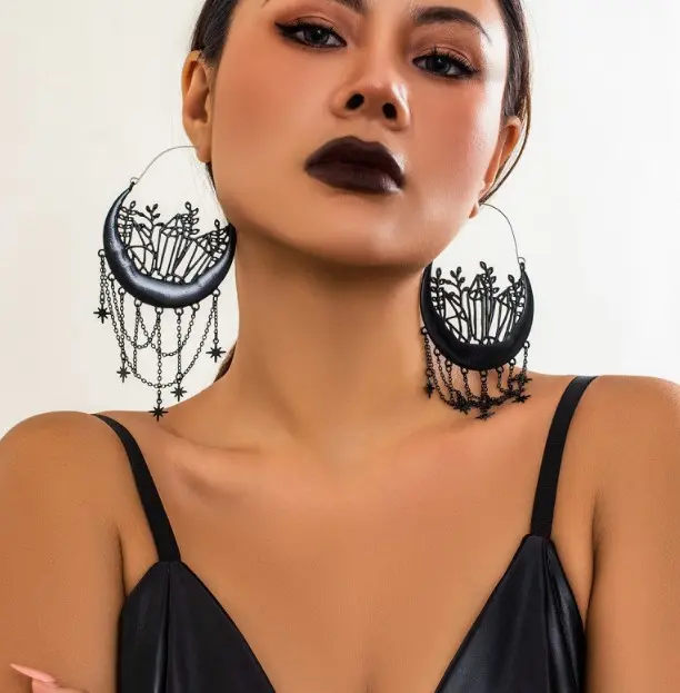 Halloween Flower Hollow Tassel Stud Earrings Witch