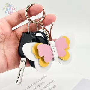 Cute 3D Layered Butterfly Leather Keychain Charm, Premium First-Layer Cowhide Pendant with Colorful Layers, Stylish Hanging Accessory for Handbags, Backpacks & Keys