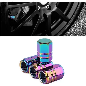 4 Pcs Aluminum Alloy Car Tire Stem Valve Caps-Corrosion Resistant & Leak-Proof. Hexagon Style Wheel Air Valve Caps for SUV, Car & Bike (Multicolor)