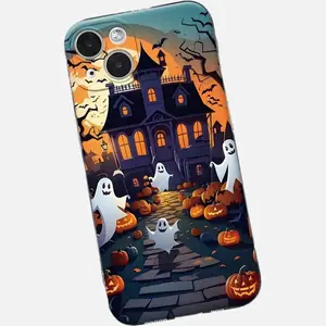 1 piece Halloween unique ghost pumpkin skull bat color printed pattern mobile phone case for iPhone 16 pro Max/ 16pro/16Plus/16/15pro Max/15pro/15plus/14pro max/14pro/14 plus/ 13 pro max/13pro/ 12 11 Pro Max, drop-proof and shockproof full coverage