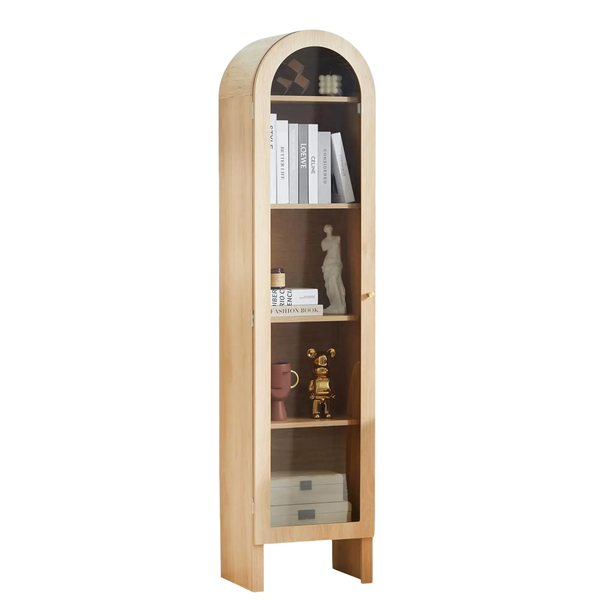 【New Upgrade】Giratree 66.93" H Arched Bookcase, 5-Tier Arched Cabinet Bookcase with Adjustable Shelves, Acrylic Glass Cabinet Door for Living Room, Re