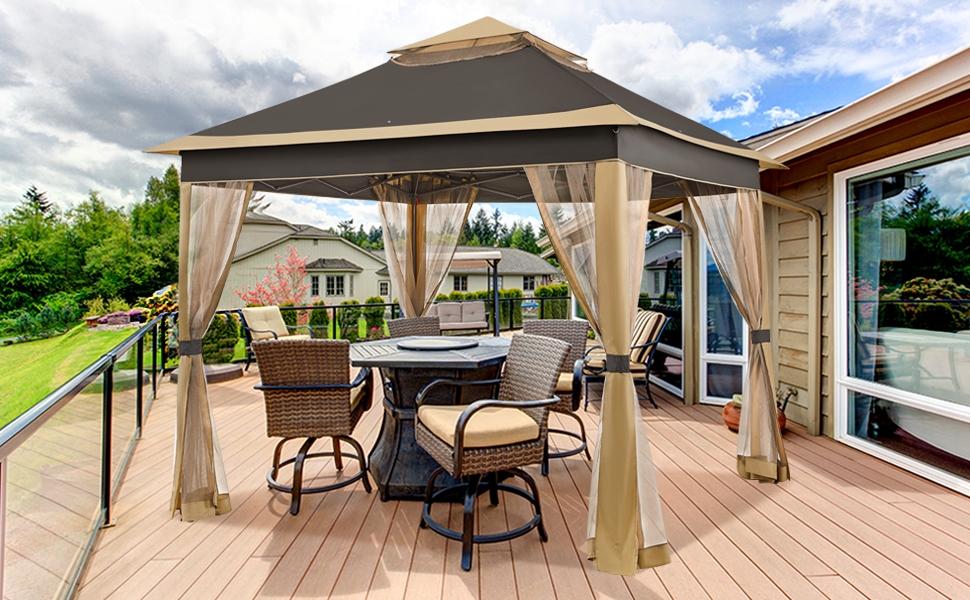 【On Sale】 Yaheetech Pop Up Gazebo Outdoor Canopy Shelter, Instant Patio Gazebo Sun Shade Canopy Tent with 4 Sandbags, Double Tiers & Mesh Netting for Lawn, Garden, Backyard & Deck