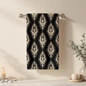 1Pc Baroque ed Fabric in Black and Gold Bathroom Hand Towel Bath Towel, Multiple Size Microfiber Towel, Ultra-Soft Quick Dry and Absorbent Polyester Large Bath Towel, Unique Home Decorative Kitchen Towels, Festival