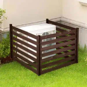 Wooden Privacy Fence, 48 x 37 inch Air Conditioner Fence, 3 Panel Solid Outdoor Wood Privacy Screen with Metal Stakes, Steel Frame, Trash Can Hider Fences Suitable for Garden, Pool