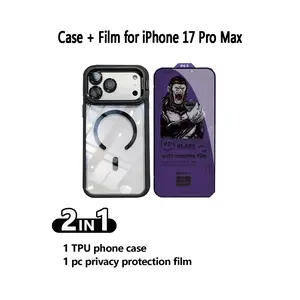 iPhone 17 Pro Max 2-in-1 Full Protection Bundle Accessories: High-Quality Multi-Function Magnetic Case with Magsafe, Lens Cover, Metal Stand & Professional 28° Privacy Screen Protector