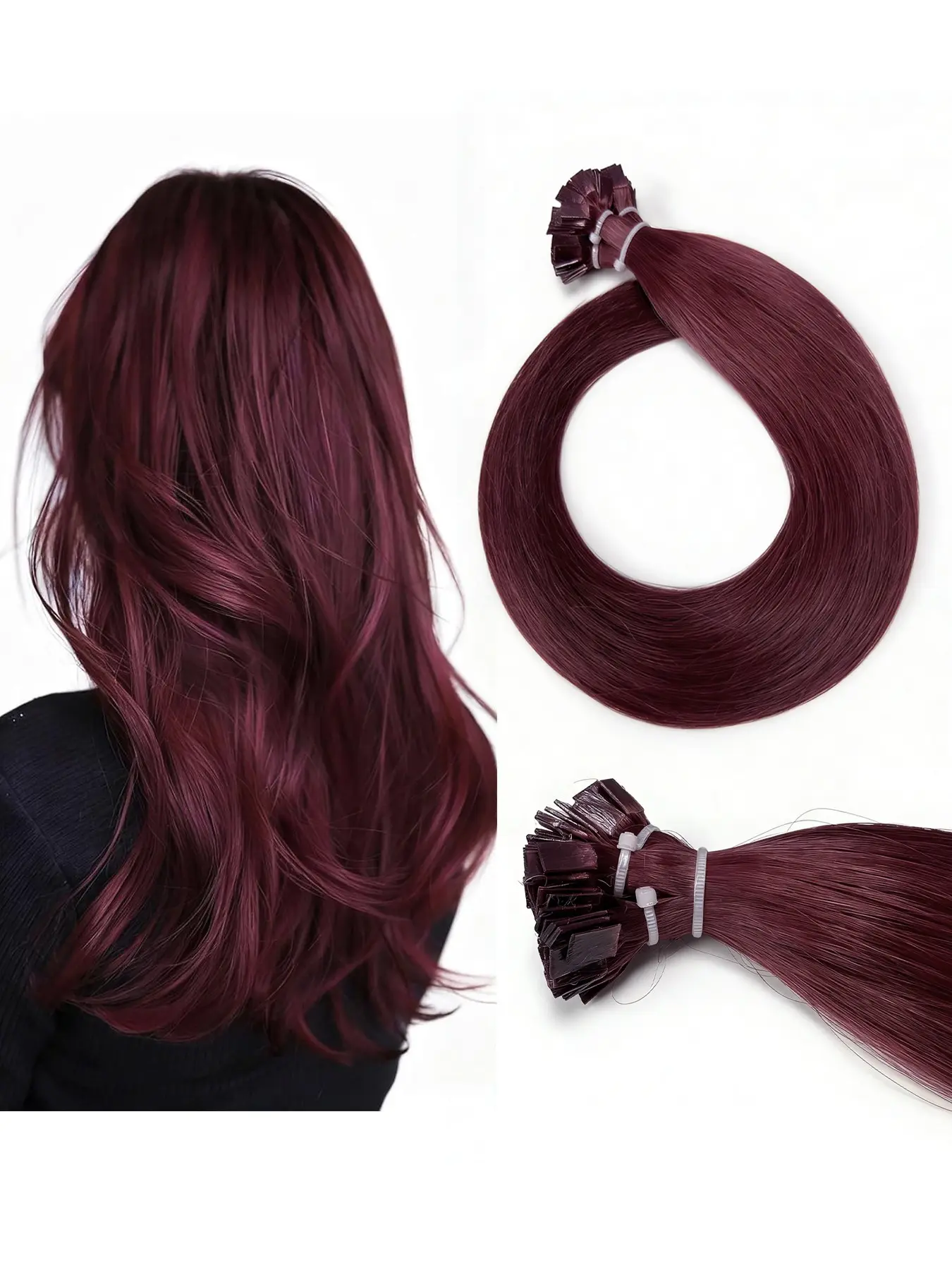【Timia】Flat Tip Hair Extensions 25pcs/25g Real Human Hair 26inch Long Burgundy  1g/1pcs Invisible Seamless and Invisible Keratin Extensions #99J Nature Integration #60 #ice Long-term wear Human Hair Bundles