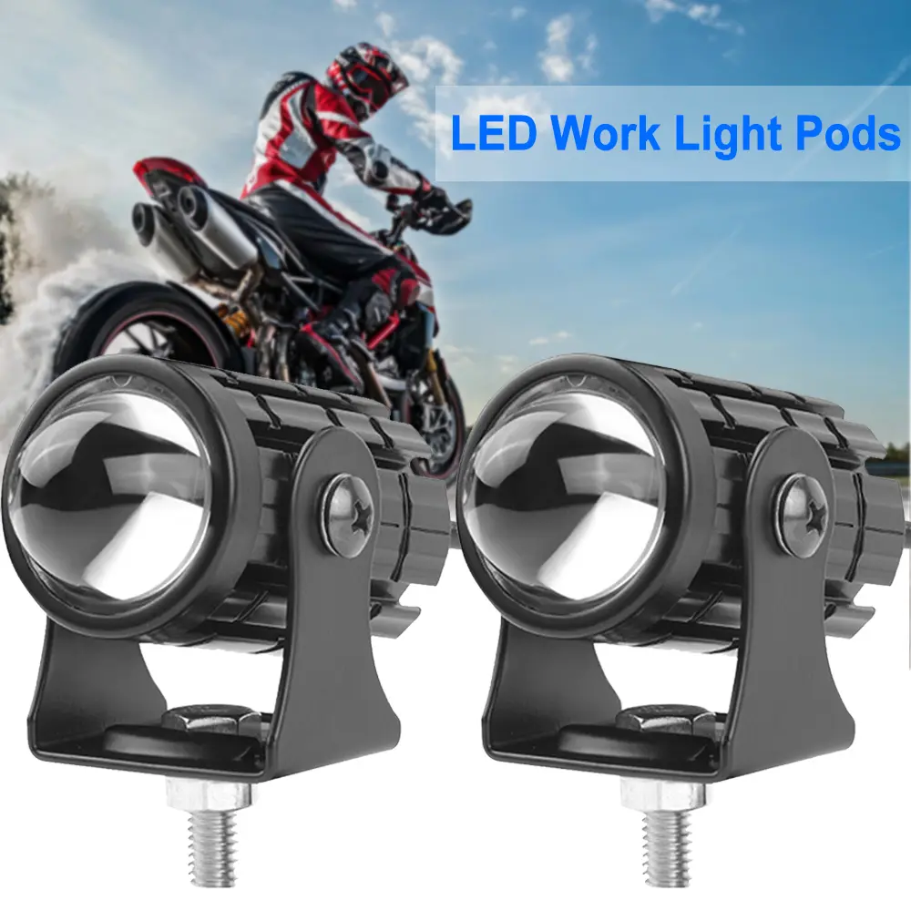 2PCS Motorcycle LED Fog Lights, Dual Color High Low Beam Lights 3000K Amber & 6000K White, IP67 Waterproof 10W LED Work Lights for Motorcycle, ATV, UTV, Truck & Boat