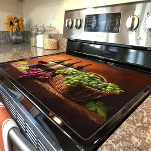 1pc Grapes and Red Wine Pattern Rubber Stove Protector Mat, Non-Slip, Heat Resistant, Synthetic Polyester Cover for Electric Glass Stovetop, Scratch-Resistant, Multi-Purpose for Flat Top Oven, Washer, Dryer, Mouse Pad, Kitchen Décor