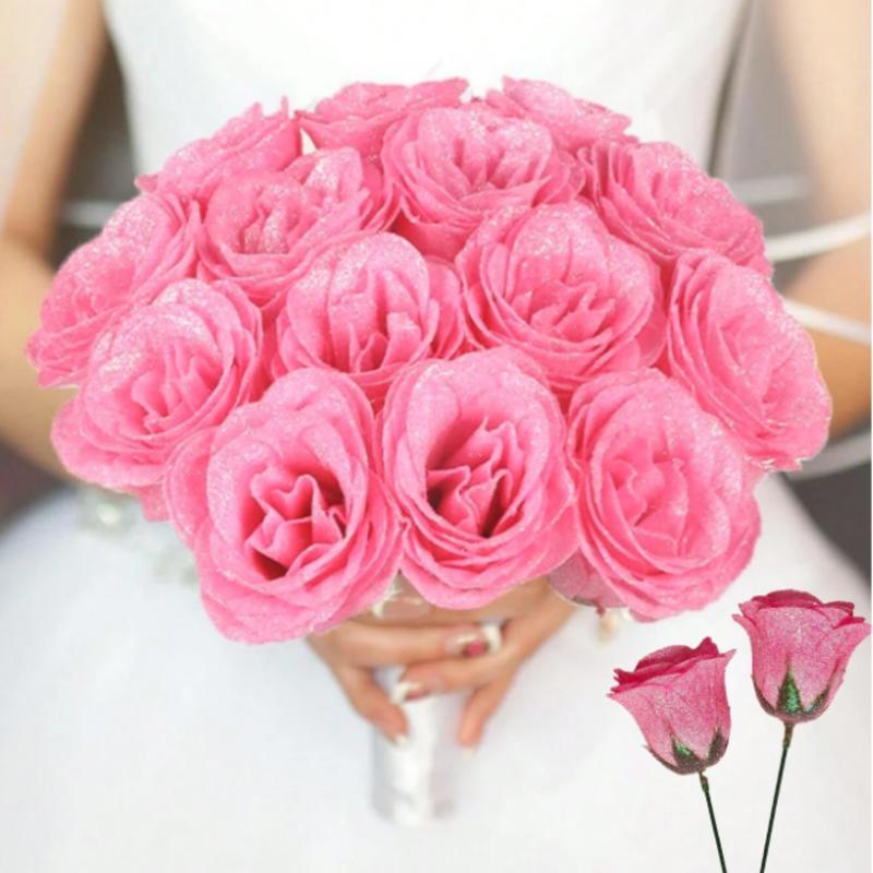 Sparkling Rose Bouquet, 12/6 roses/pack, size 2.76in/7cm, DIY sparkling artificial flower bouquet, suitable as a gift for anniversaries, engagements, weddings, home decoration, office decoration, party decoration, room decoration.