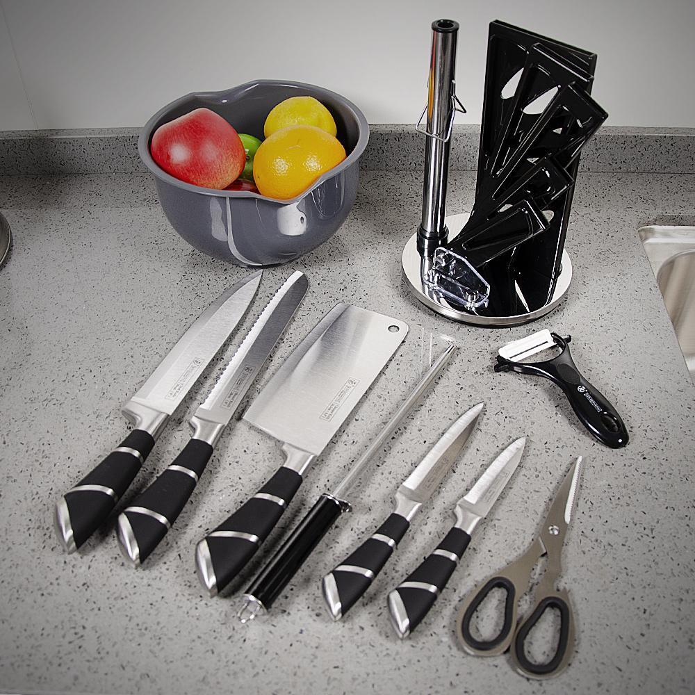 Kitchen Knife Set with Acrylic Knife Holder, 9-Piece Set for Kitchen Chopping and Mincing, High-Carbon Stainless Steel, Non-Slip Handles, Black Kitchen Knife Set with Acrylic Knife Holder, 9-Piece Set for Kitchen Chopping and Mincing, High-Carbon Stainless Steel, Non-Slip Handles, Black